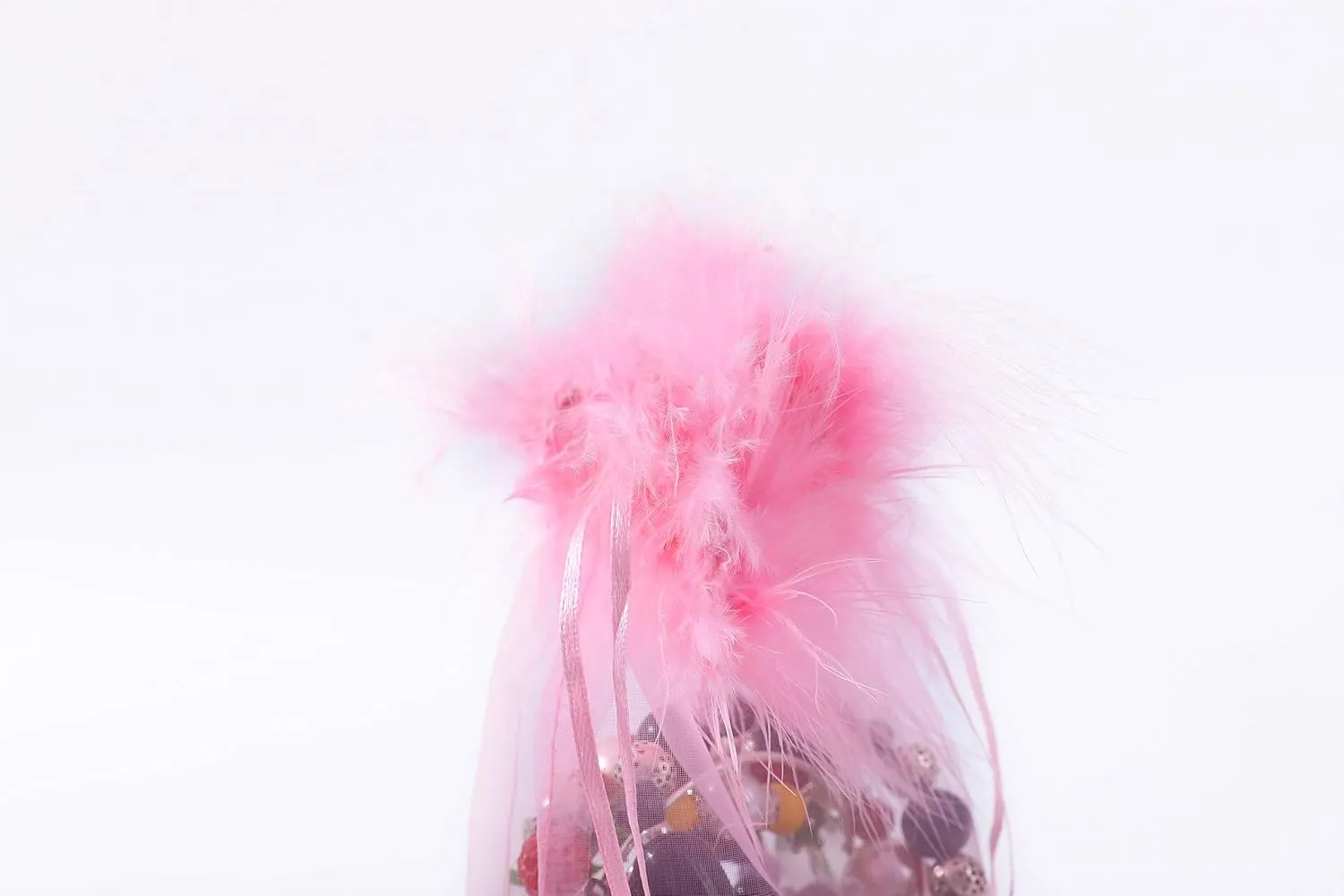 Organza Pouches - Feather Fur Trimmed Top Drawstring Bags For Wedding Party Eyelash Jewelry Candy Baby Shower 5x7 Inches Pack Of 12