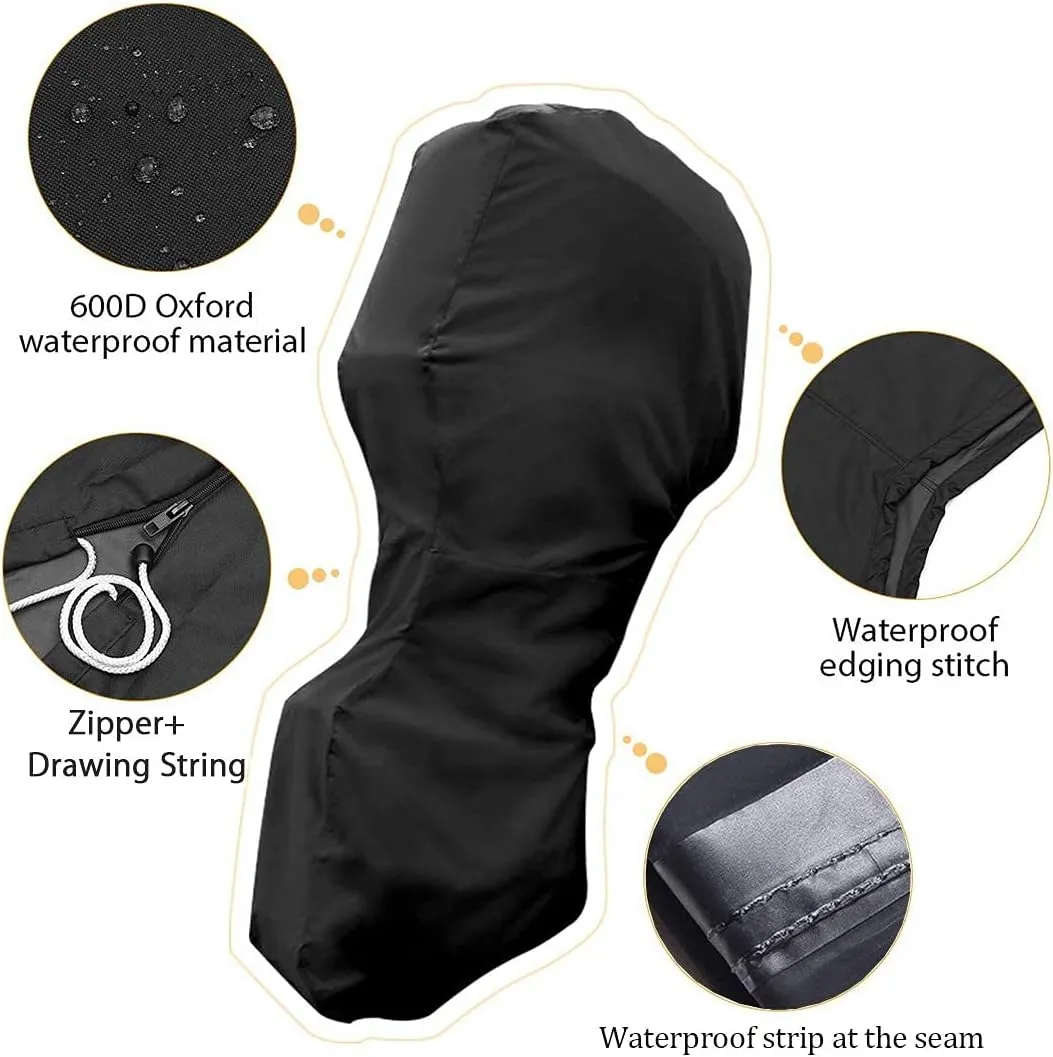 Outboard Motor Cover 25-50 HP, Full Outboard Engine Cover, Black 600D Heavy Duty Fabric, Waterproof Boat Motor Covers