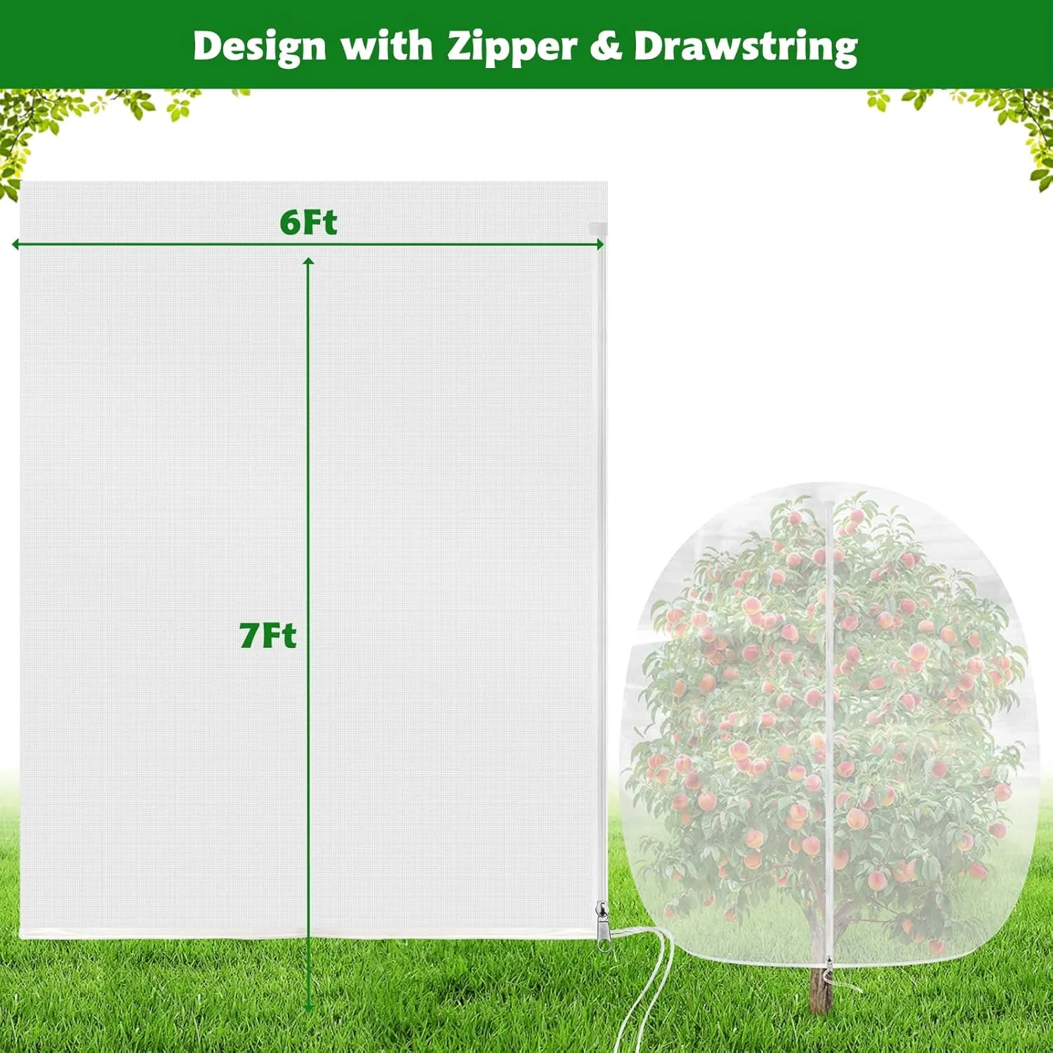 OZMI 6 x 7 Ft Garden Plant Fruits Blueberry Bushes Protection Netting Covers Barrier Mesh Bags, Blueberry Tomato Protection Net with Zipper & Drawstring (1 Pcs)