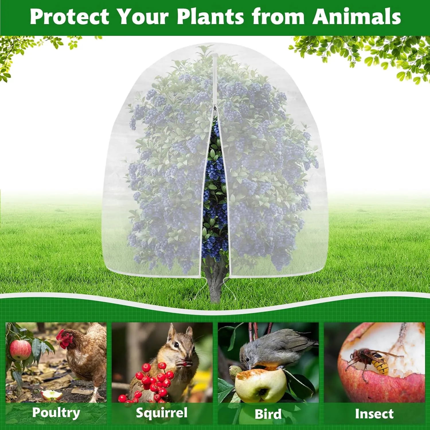 OZMI 6 x 7 Ft Garden Plant Fruits Blueberry Bushes Protection Netting Covers Barrier Mesh Bags, Blueberry Tomato Protection Net with Zipper & Drawstring (1 Pcs)