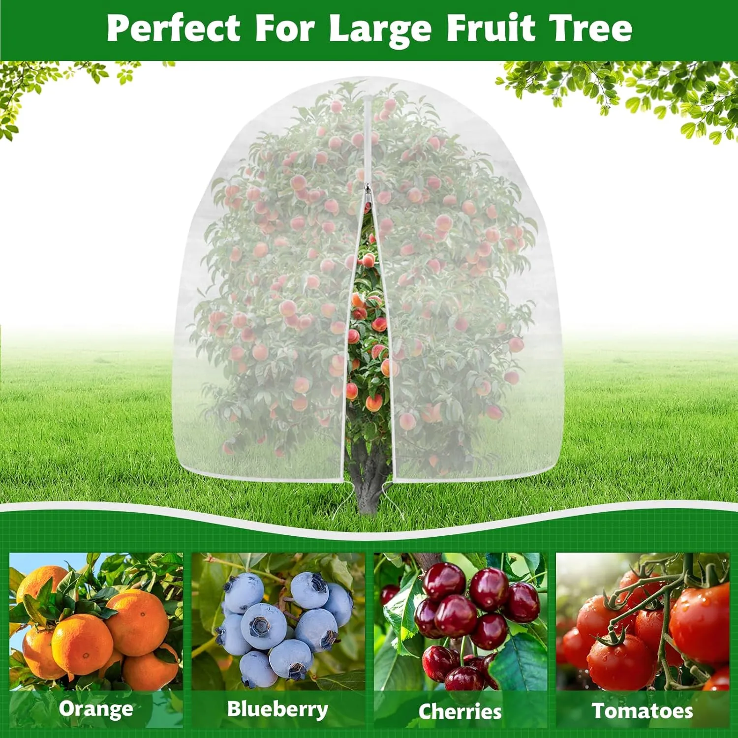 OZMI 6 x 7 Ft Garden Plant Fruits Blueberry Bushes Protection Netting Covers Barrier Mesh Bags, Blueberry Tomato Protection Net with Zipper & Drawstring (1 Pcs)