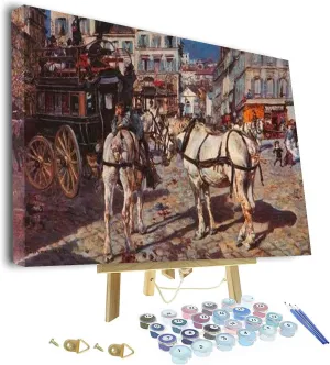 Paint by Number for Adults Beginner Giovanniboldini Omnibus in Place Pigalle in Paris Framed and Easel,Adults Paint by Number Kits for Beginners On Canvas,