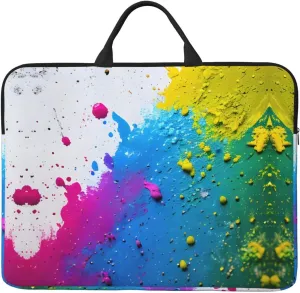 Paint Splatter Backdrop 14in Laptop Case Sleeve Bag â€“ Shoulder Messenger Briefcase Carrying Handle and Accessory Pocket