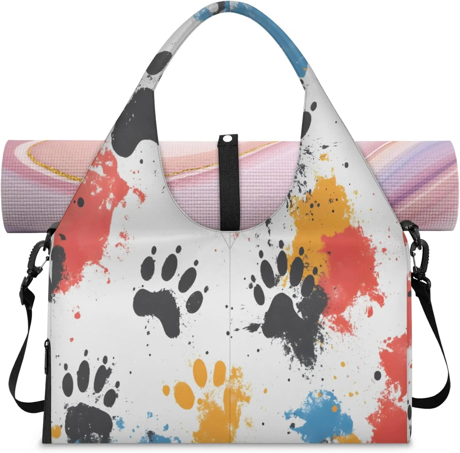 Painted footprints Women's Yoga Gym Bag - Adjustable shoulder strap with shoe compartment, large gym bag with multiple pockets for yoga mat, gym equipment and travel accessories