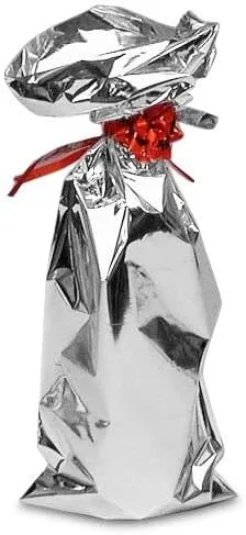 Paper Mart Metallic Silver Gift Bags, 12 x 15 Inch Large Wine Bags, Pack of 100 Reflective Polypropylene Film Bags for Gifts