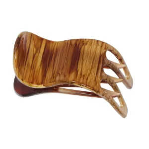 Parcelona French Simply Bear Paw Medium 3” Celluloid Acetate Side Slide In Jaw Yoga Fine Hair Claw Clip for Women and Girls (Brown Streaks)