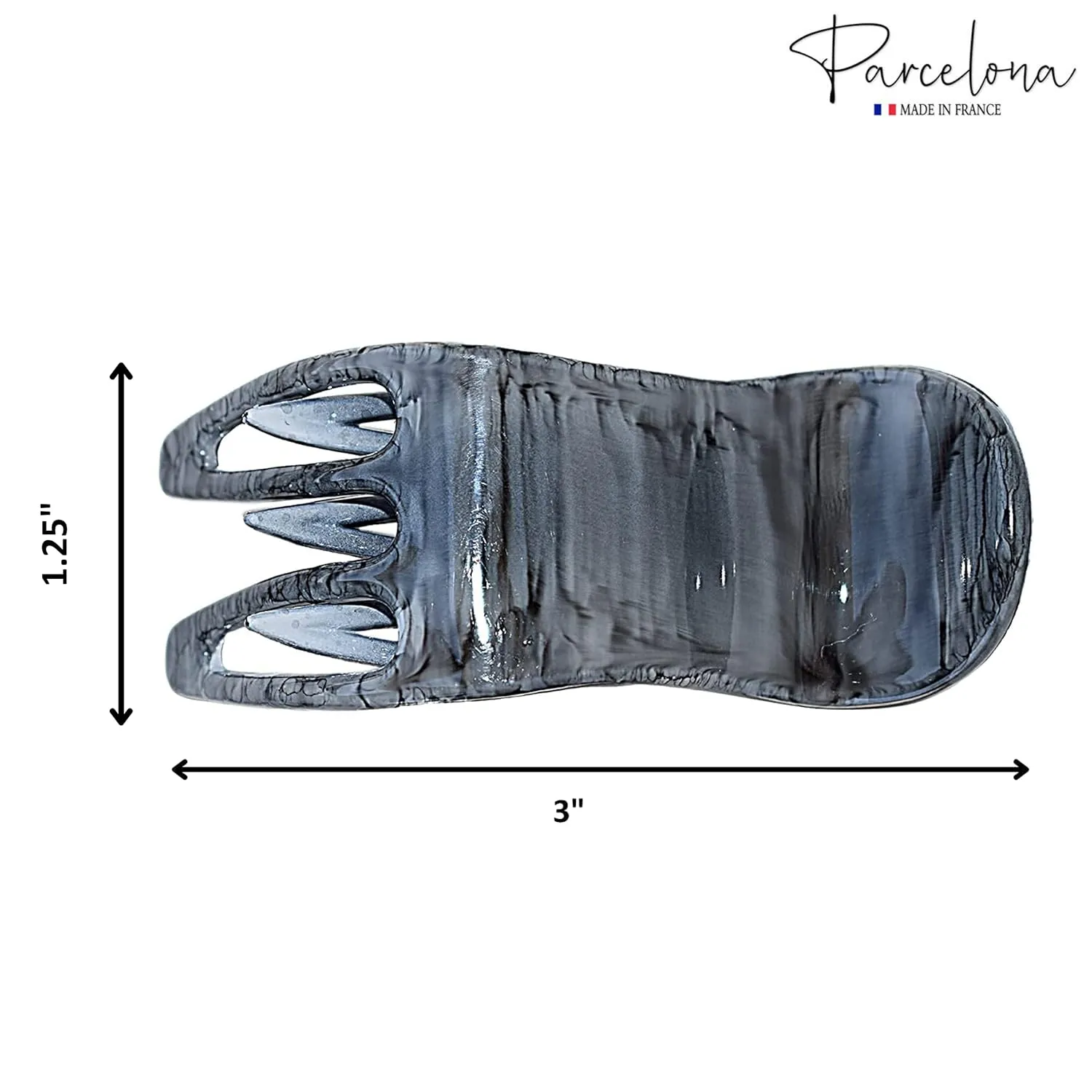 Parcelona French Simply Bear Paw Medium 3” Celluloid Acetate Side Slide In Jaw Yoga Fine Hair Claw Clip for Women and Girls (Grey Streaks)