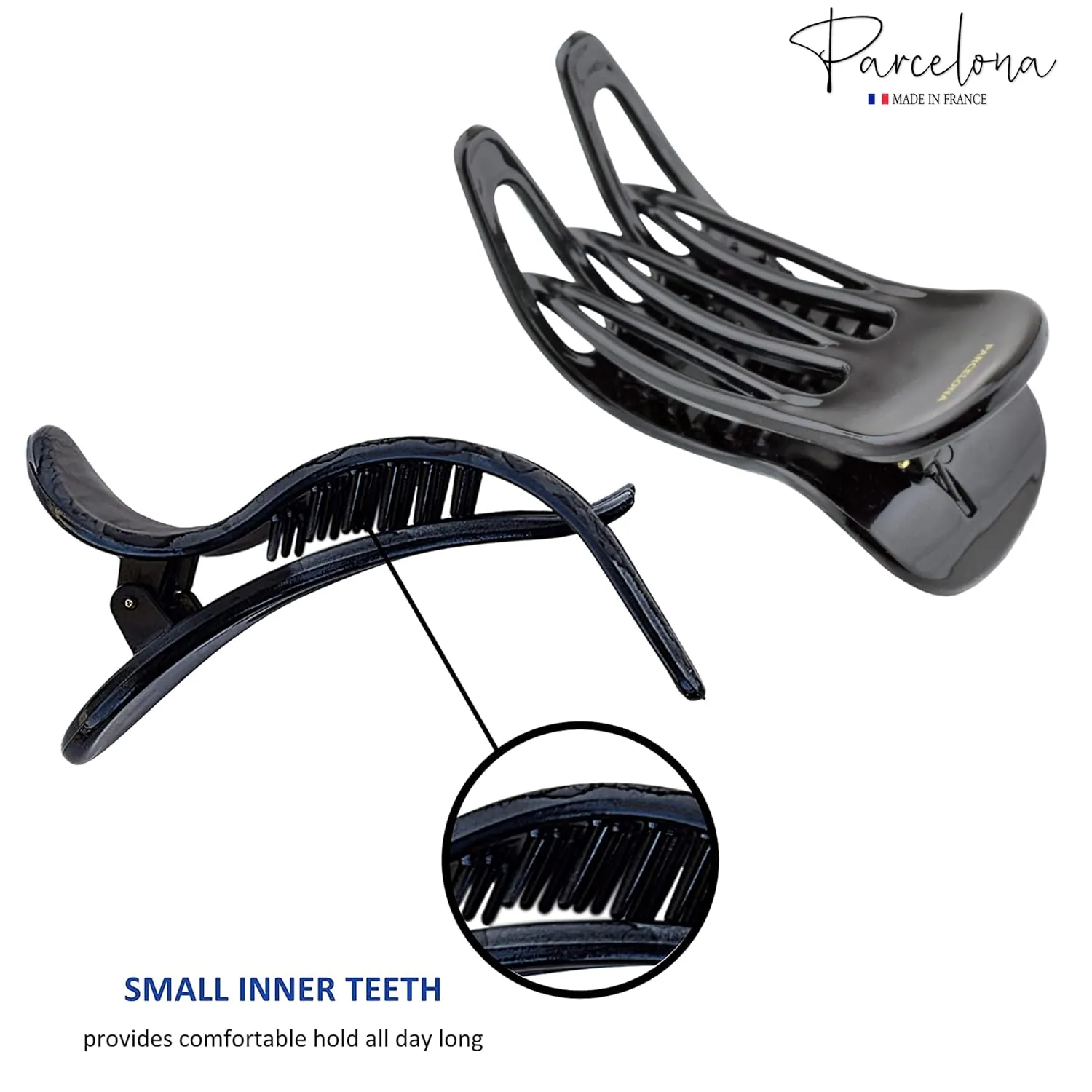 Parcelona French Simply Bear Paw Medium 3” Celluloid Acetate Side Slide In Jaw Yoga Fine Hair Claw Clip for Women and Girls (Grey Streaks)