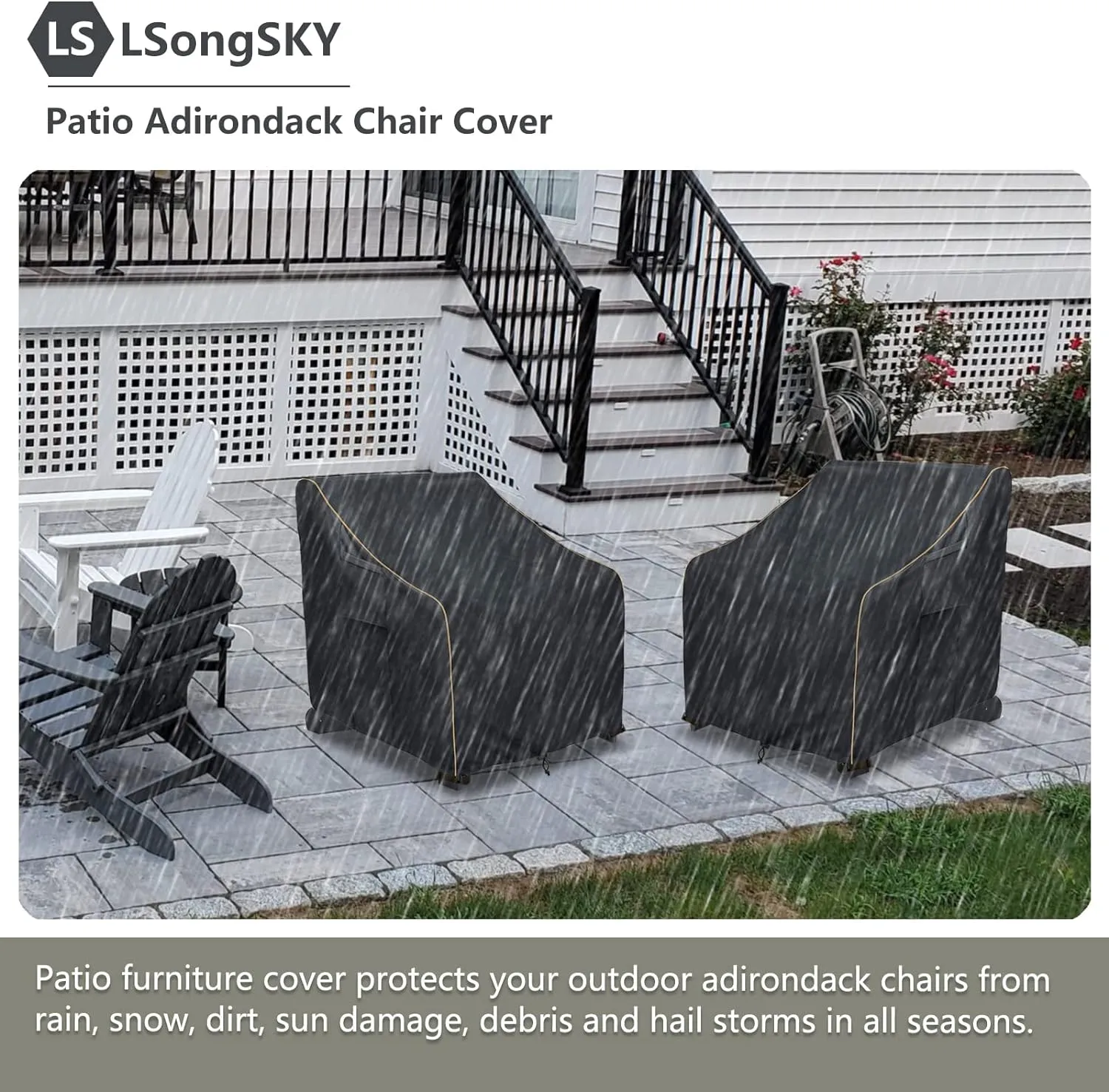 Patio Adirondack Chair Cover 2 Pack,Waterproof Heavy Duty Outdoor Chair Covers,Patio Adirondack Chair Cover for Outdoor Chair,(30W x 34 D x 36 H inches),Black