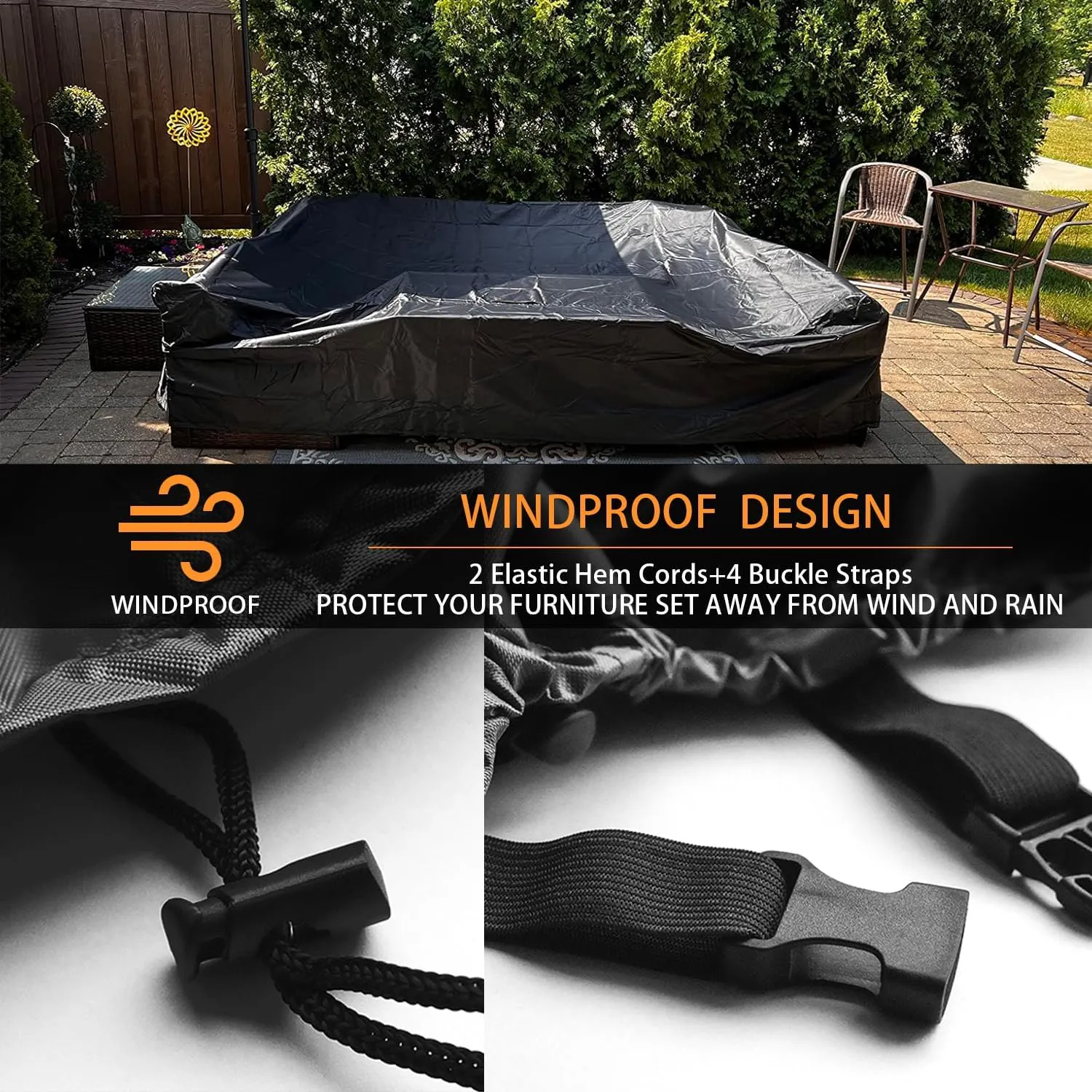Patio Furniture Covers Waterproof Outdoor Furniture Cover Heavy Duty Outdoor Sectional Sofa Couch Cover Outside Dining Set Table and Chairs Covers Heavy Duty 111" L x 58.5" W Black