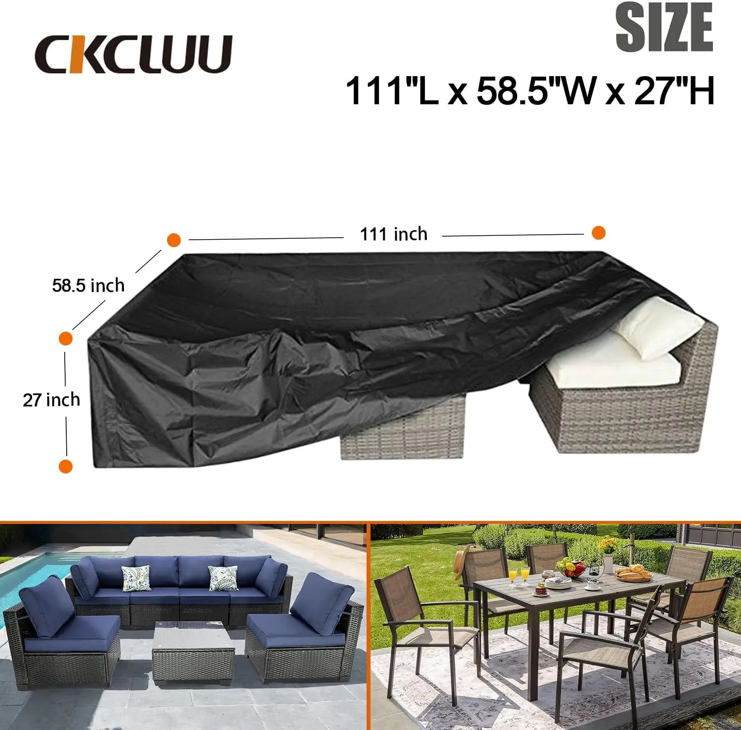 Patio Furniture Covers Waterproof Outdoor Furniture Cover Heavy Duty Outdoor Sectional Sofa Couch Cover Outside Dining Set Table and Chairs Covers Heavy Duty 111" L x 58.5" W Black
