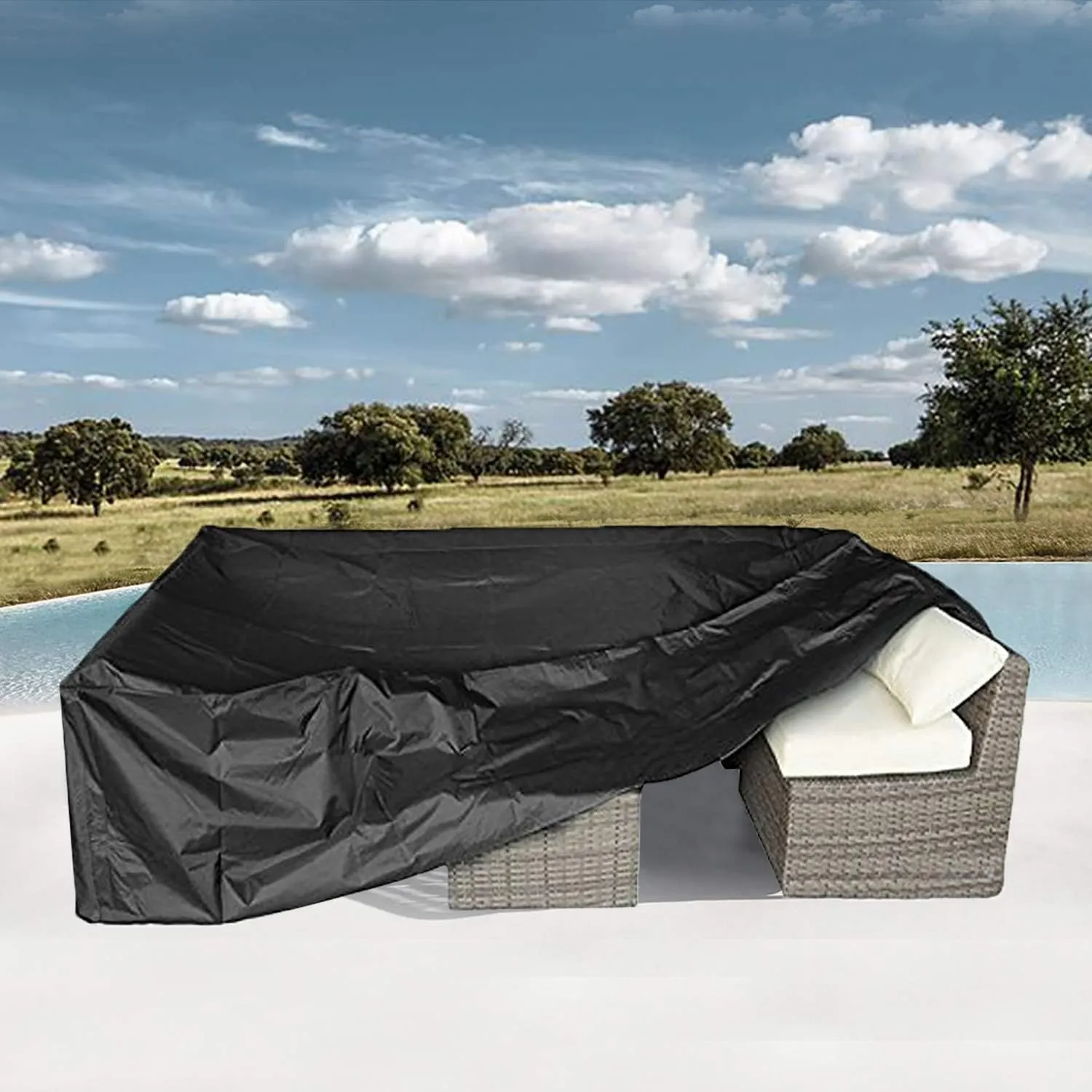 Patio Furniture Covers Waterproof Outdoor Furniture Cover Heavy Duty Outdoor Sectional Sofa Couch Cover Outside Dining Set Table and Chairs Covers Heavy Duty 111" L x 58.5" W Black