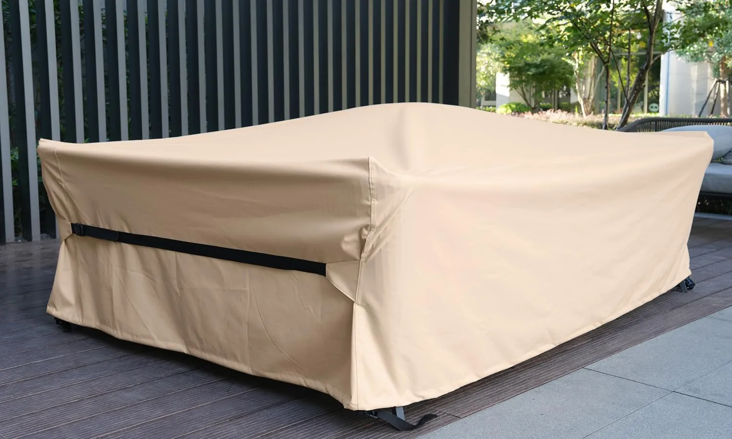 Patio Furniture Set Covers Waterproof Heavy Duty 600D Outdoor Sectional Sofa Couch Set Cover Patio Conversation Sets Cover Outdoor Dining Set Table and Chairs Covers 126.5" L x 63.5" W Beige