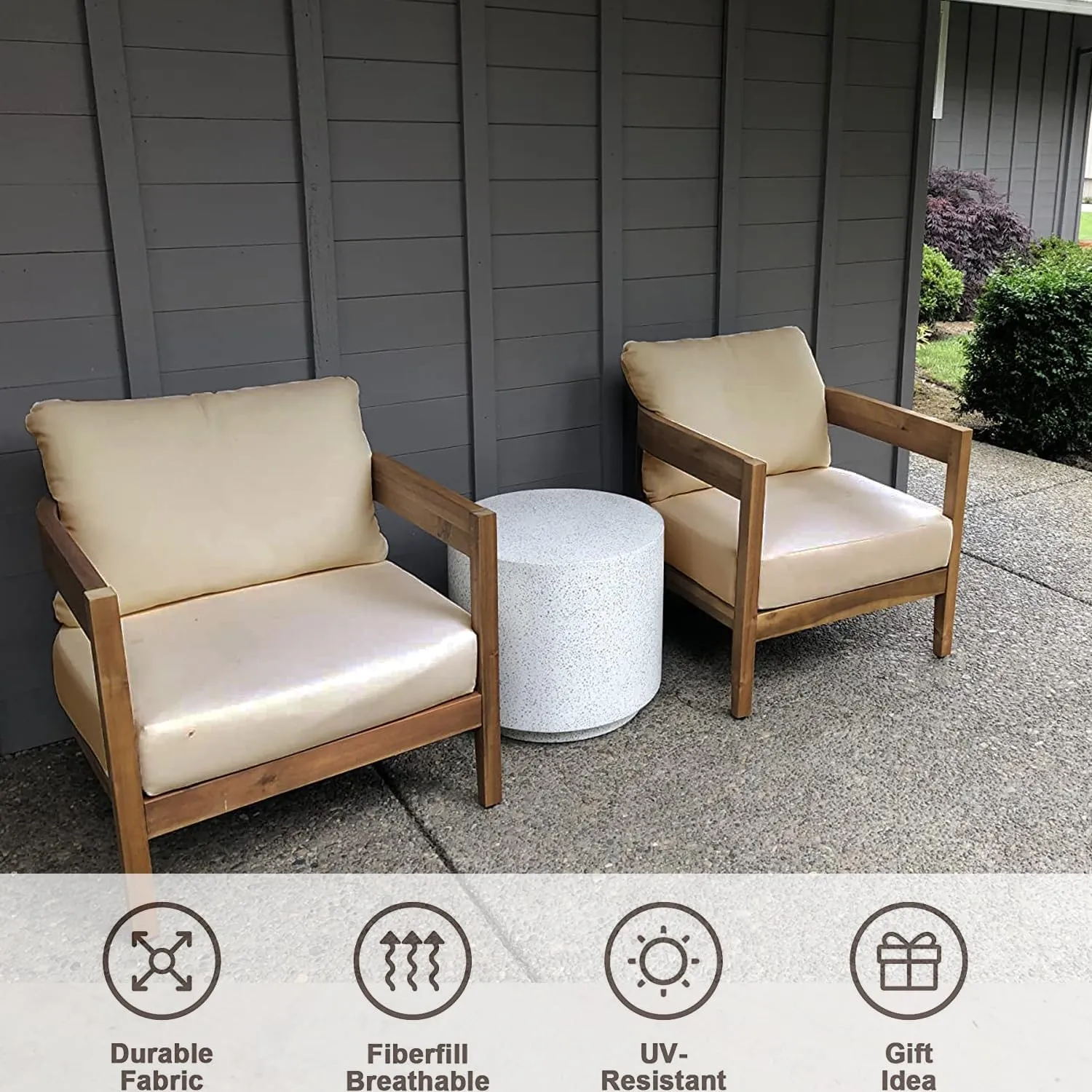 Patio Seat Cushion Replacement Outdoor Covers for Patio Furniture, Deep Seat Bottom and Back Cushion Set for Chair, Sofa and Couch, 2Packs, 28x28x6/28x13x6, Camel