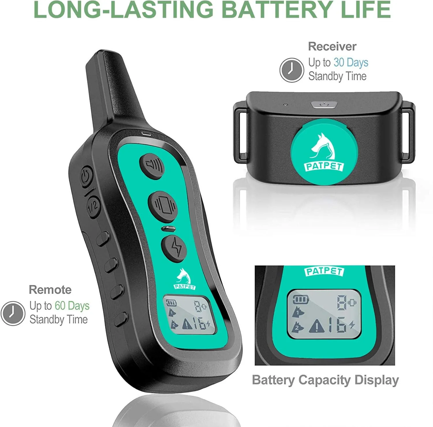 PATPET Dog Training Collar Dog Shock Collar with Remote - 3 Training Modes, Beep, Vibration and Shock, Up to 1000 ft Remote Range, Rainproof for Small Medium Large Dogs