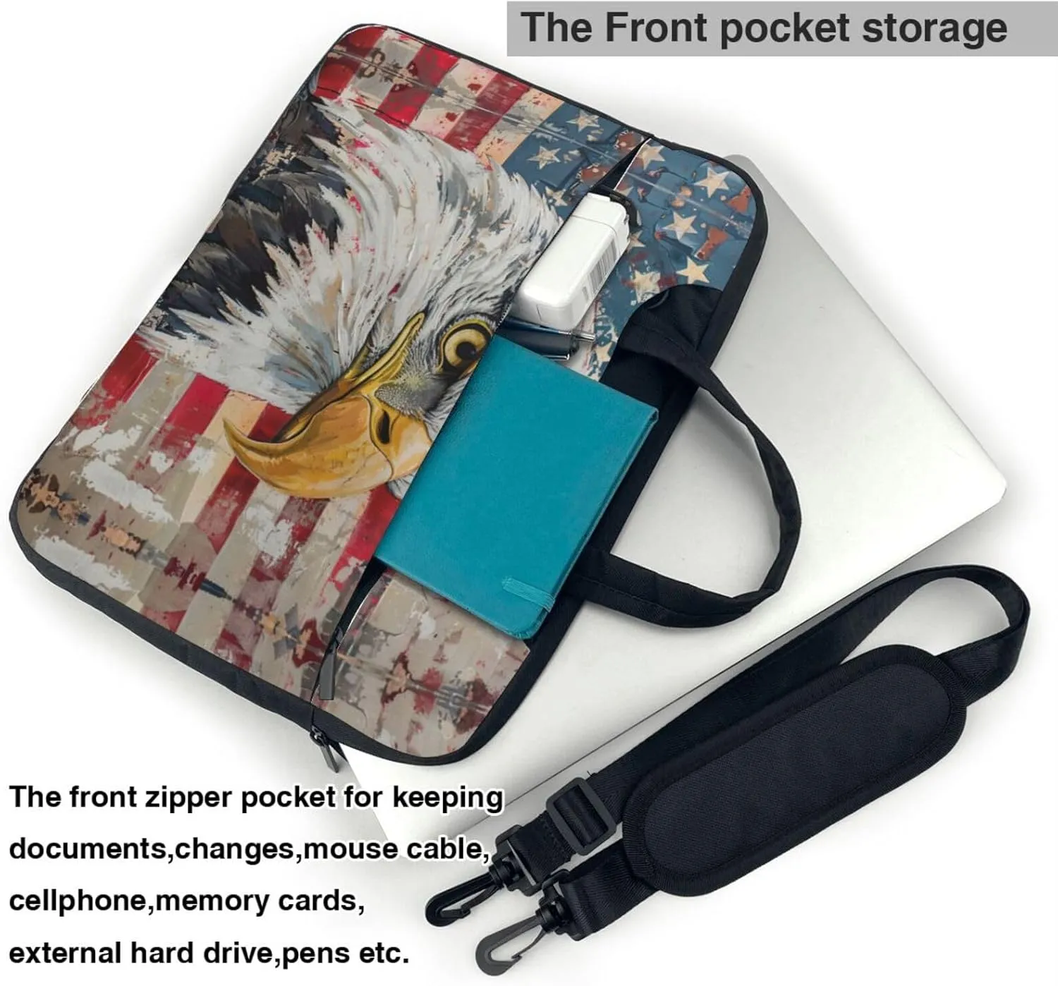 Patriotic Eagle Print Messenger Bag & Case Shoulder Strap Fashionable Laptop Bag for Business Travel