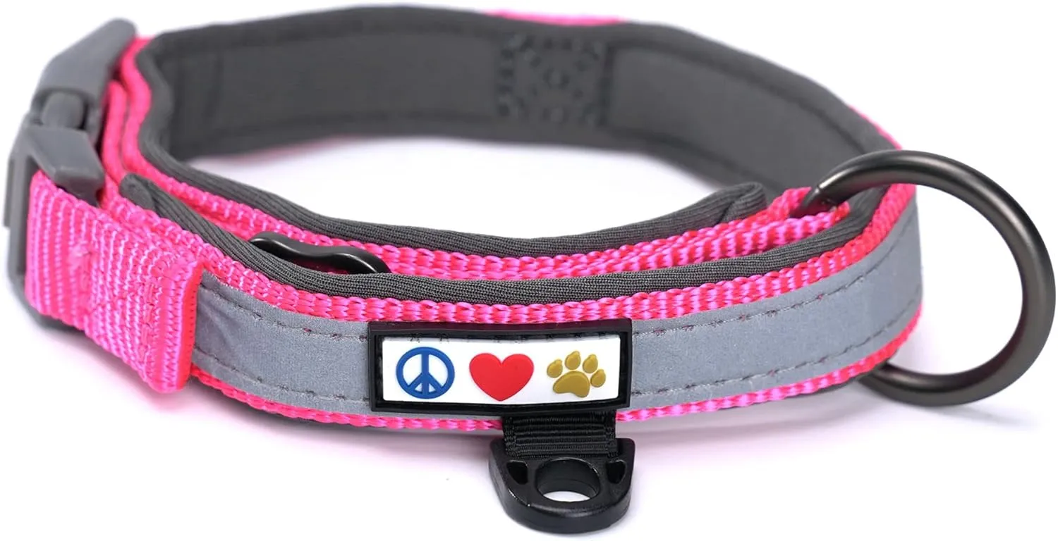Pawtitas Lumberjack Padded Martingale Collar for Dogs | Soft Neoprene Dog Collar for Your pet's Comfort Made with Reflective Band for Maximum Visibility | Fits Small and Large Pets - Small Pink