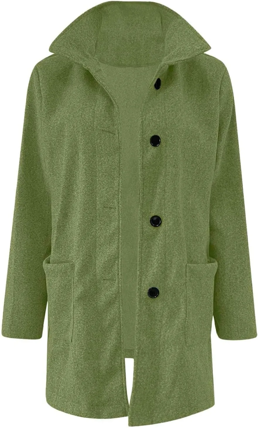 Pea Coat for Women Stand Collar Single Breasted Wool Coats Mid Length Trench Coat with Pocket Winter Coats for Women