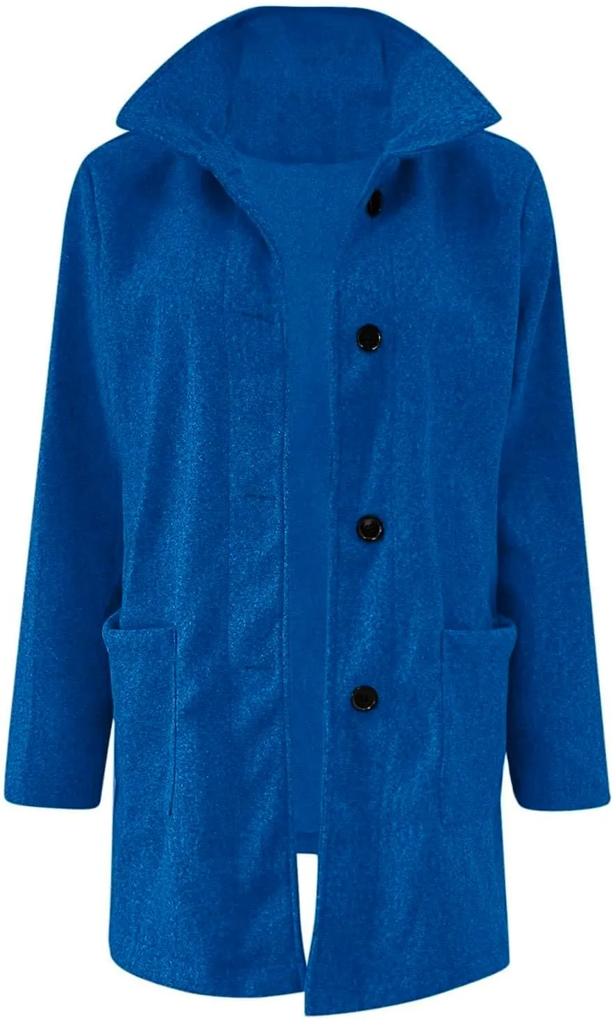 Pea Coat for Women Stand Collar Single Breasted Wool Coats Mid Length Trench Coat with Pocket Winter Coats for Women