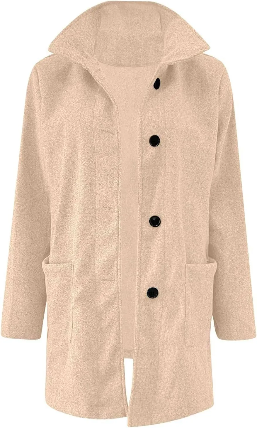 Pea Coat for Women Stand Collar Single Breasted Wool Coats Mid Length Trench Coat with Pocket Winter Coats for Women