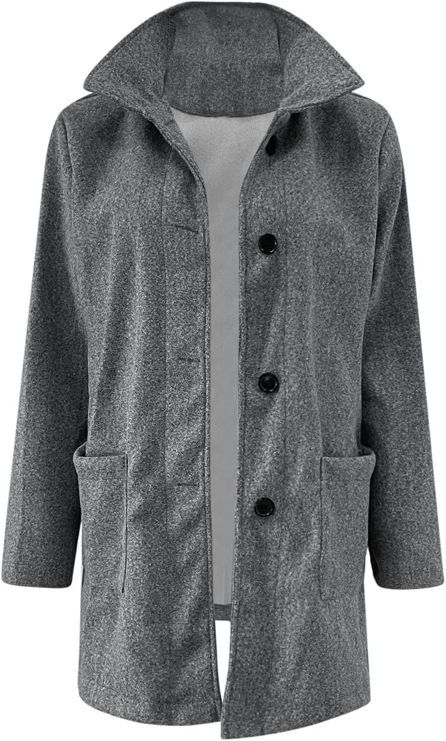 Pea Coat for Women Stand Collar Single Breasted Wool Coats Mid Length Trench Coat with Pocket Winter Coats for Women