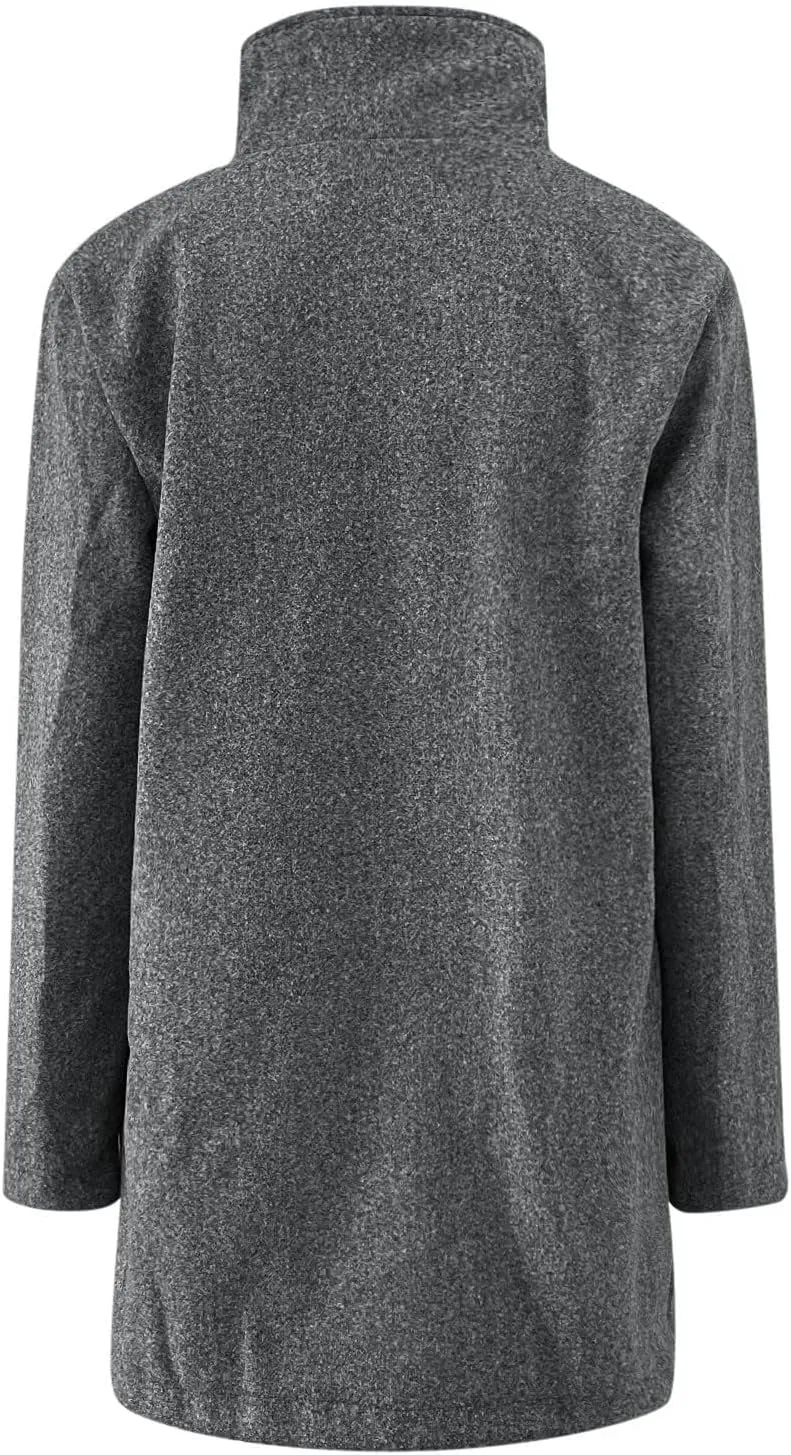 Pea Coat for Women Stand Collar Single Breasted Wool Coats Mid Length Trench Coat with Pocket Winter Coats for Women
