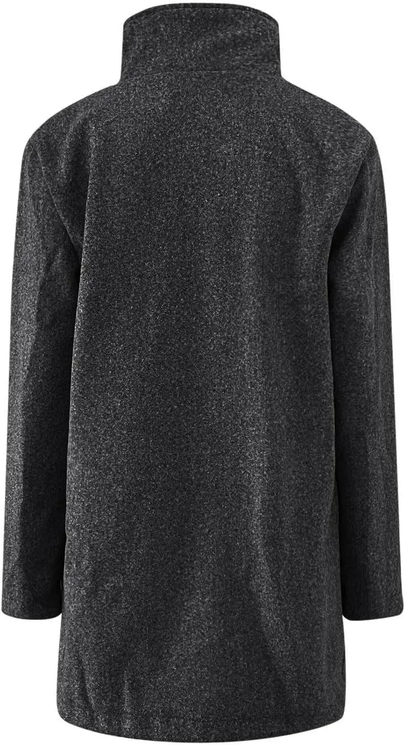 Pea Coat for Women Stand Collar Single Breasted Wool Coats Mid Length Trench Coat with Pocket Winter Coats for Women