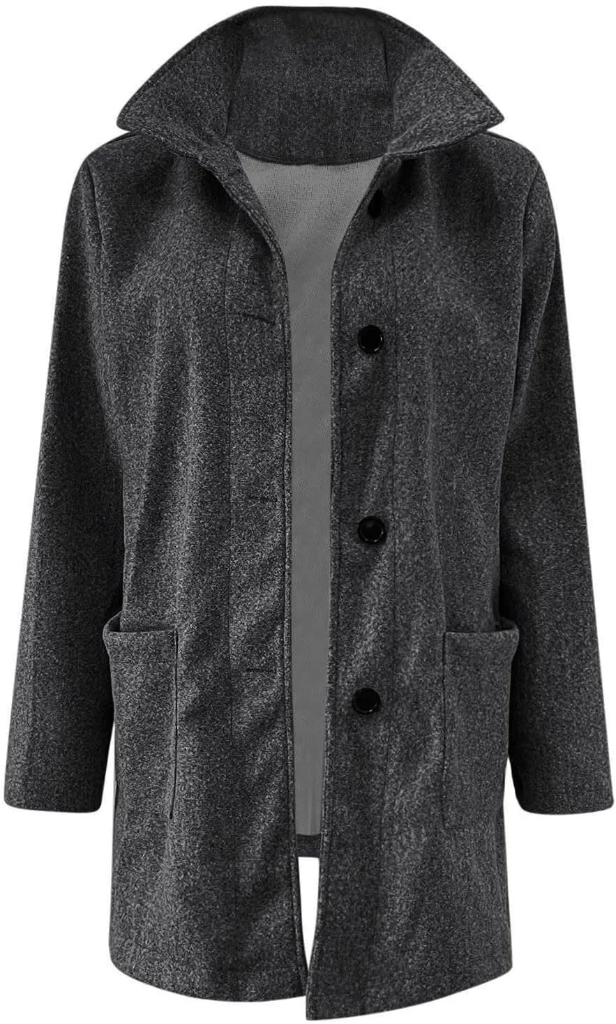 Pea Coat for Women Stand Collar Single Breasted Wool Coats Mid Length Trench Coat with Pocket Winter Coats for Women