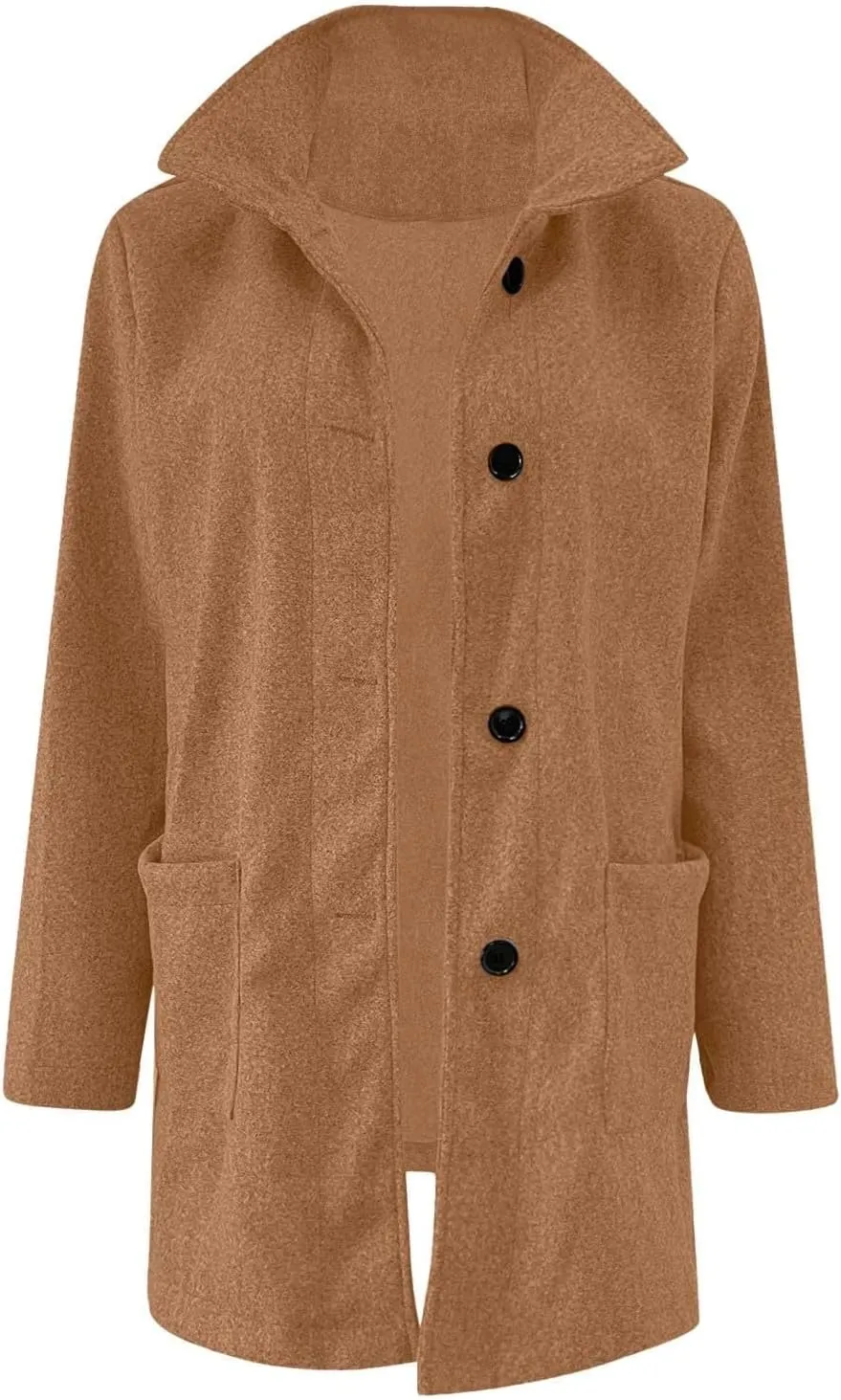 Pea Coat for Women Stand Collar Single Breasted Wool Coats Mid Length Trench Coat with Pocket Winter Coats for Women