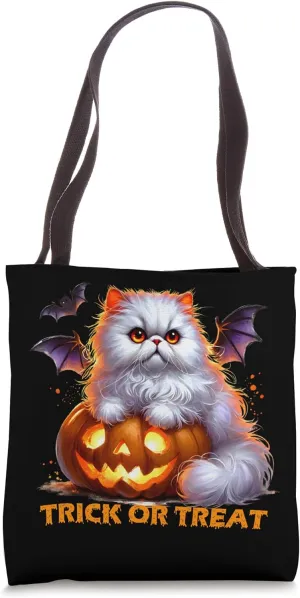 Persian Kitty Trick or Treat Bat Wings Jack-O'-Lantern Funny Tote Bag