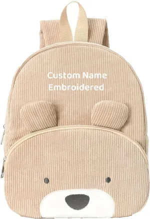 Personalized Backpack Custom Embroidered Name - Soft and Comfortable, Easy to Wash, for Boys Girls Kids Travel Work (Khaki bear)