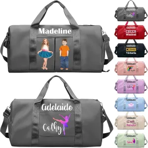 Personalized Ballet Duffle Bag for Women Girls,Custom Sport Gym Travel Bags Printed Name Text,Customized Dry Wet Separated Overnight Weekender Waterproof Bag Gift - Gray