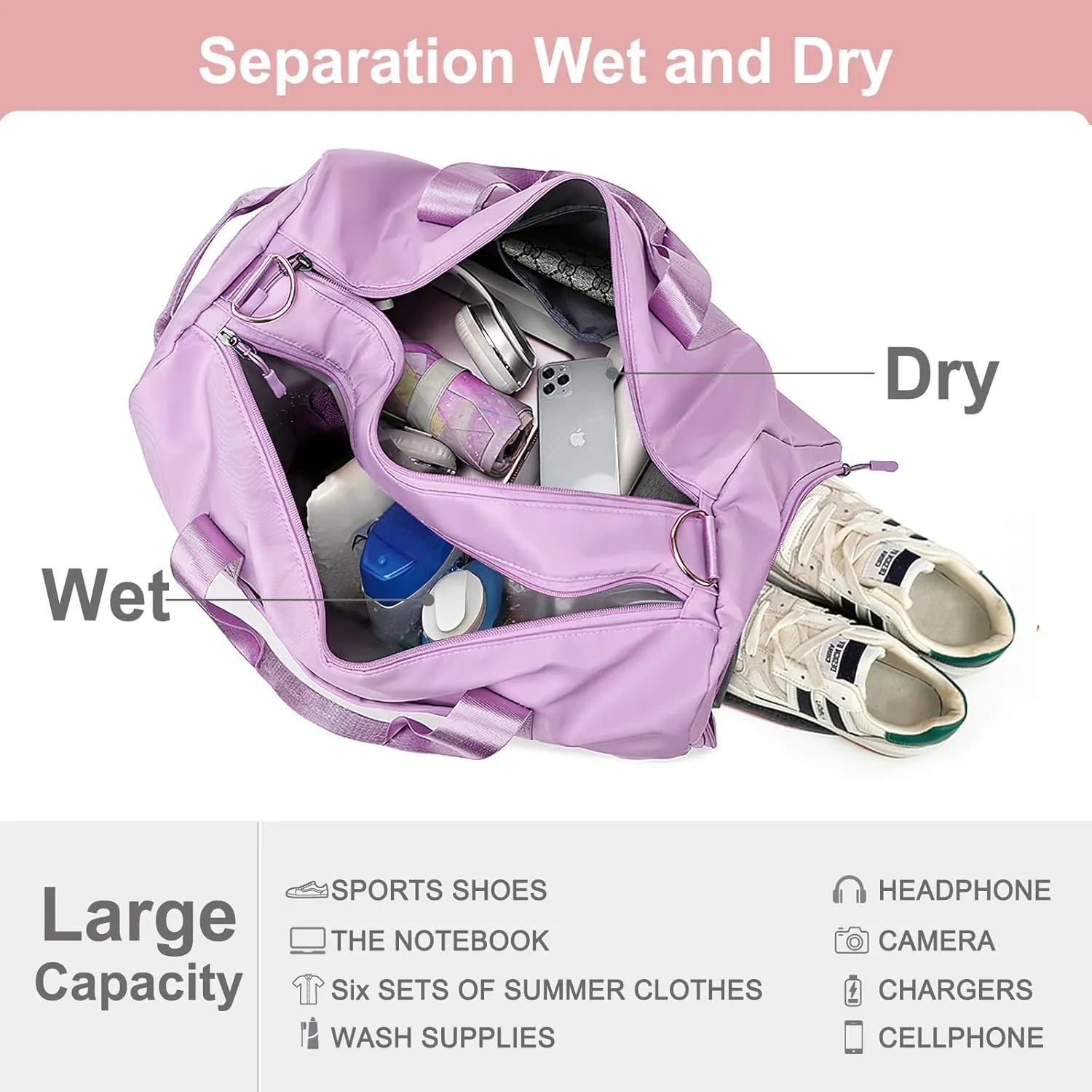 Personalized Ballet Duffle Bag for Women Girls,Custom Sport Gym Travel Bags Printed Name Text,Customized Dry Wet Separated Overnight Weekender Waterproof Bag Gift - Gray