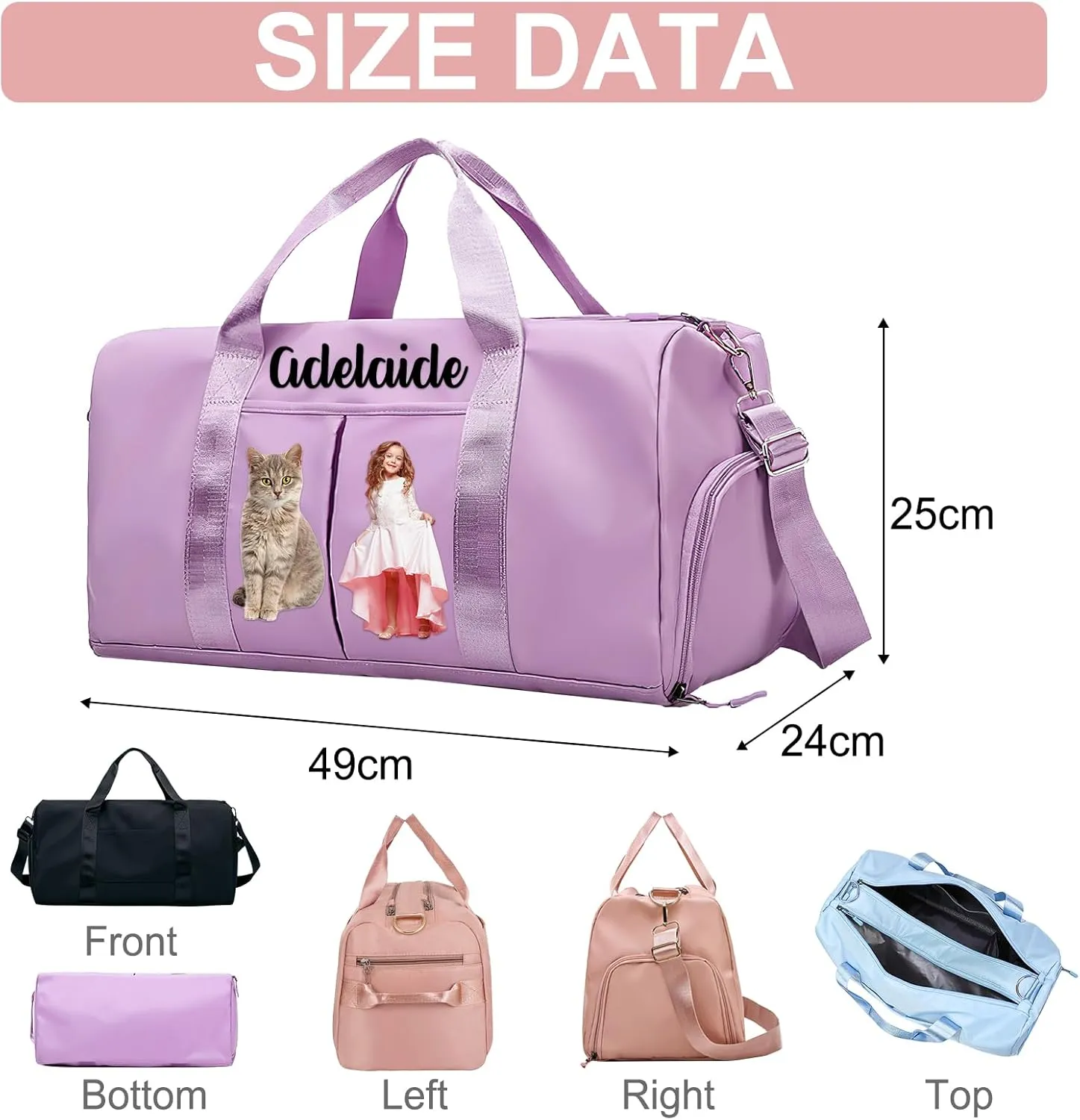 Personalized Ballet Duffle Bag for Women Girls,Custom Sport Gym Travel Bags Printed Name Text,Customized Dry Wet Separated Overnight Weekender Waterproof Bag Gift - Gray