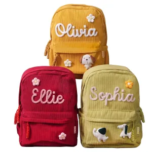 Personalized Corduroy Backpack with Name – Customizable Laptop Daypack for College, Work & Travel – Lightweight Durable Shoulder Bag (Red, Khaki, Gray, Yellow) (STYLE-A)