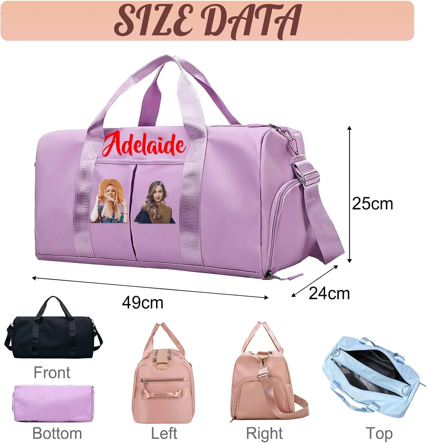 Personalized Duffle Bag Custom Dance Bag with Name Text Travel Bags Customized Printed Photo Picture Gym Bag for Cheerleading Dance Gymnastics Ballet Team, Gray