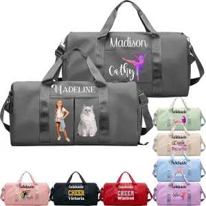 Personalized Duffle Bag Custom Dance Bag with Name Text Travel Bags Customized Printed Photo Picture Gym Bag for Cheerleading Dance Gymnastics Ballet Team, Gray