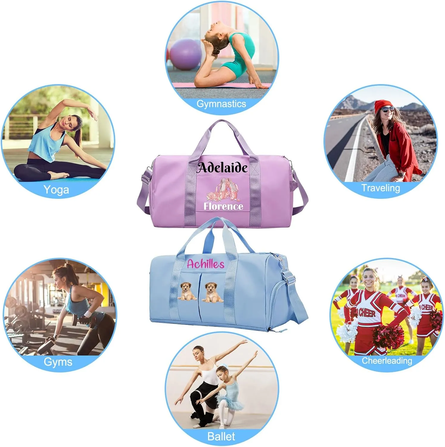 Personalized Duffle Bag Custom Dance Bag with Name Text Travel Bags Customized Printed Photo Picture Gym Bag for Cheerleading Dance Gymnastics Ballet Team, Gray