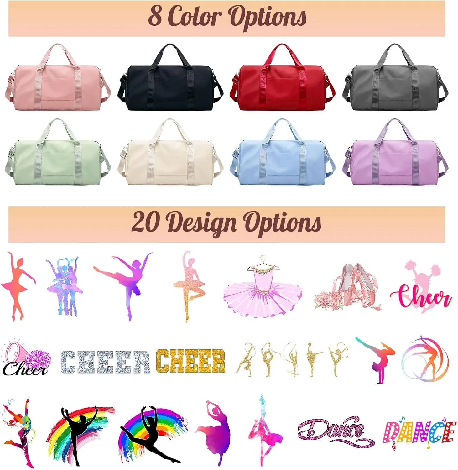 Personalized Duffle Bag Custom Dance Bag with Name Text Travel Bags Customized Printed Photo Picture Gym Bag for Cheerleading Dance Gymnastics Ballet Team, Khaki