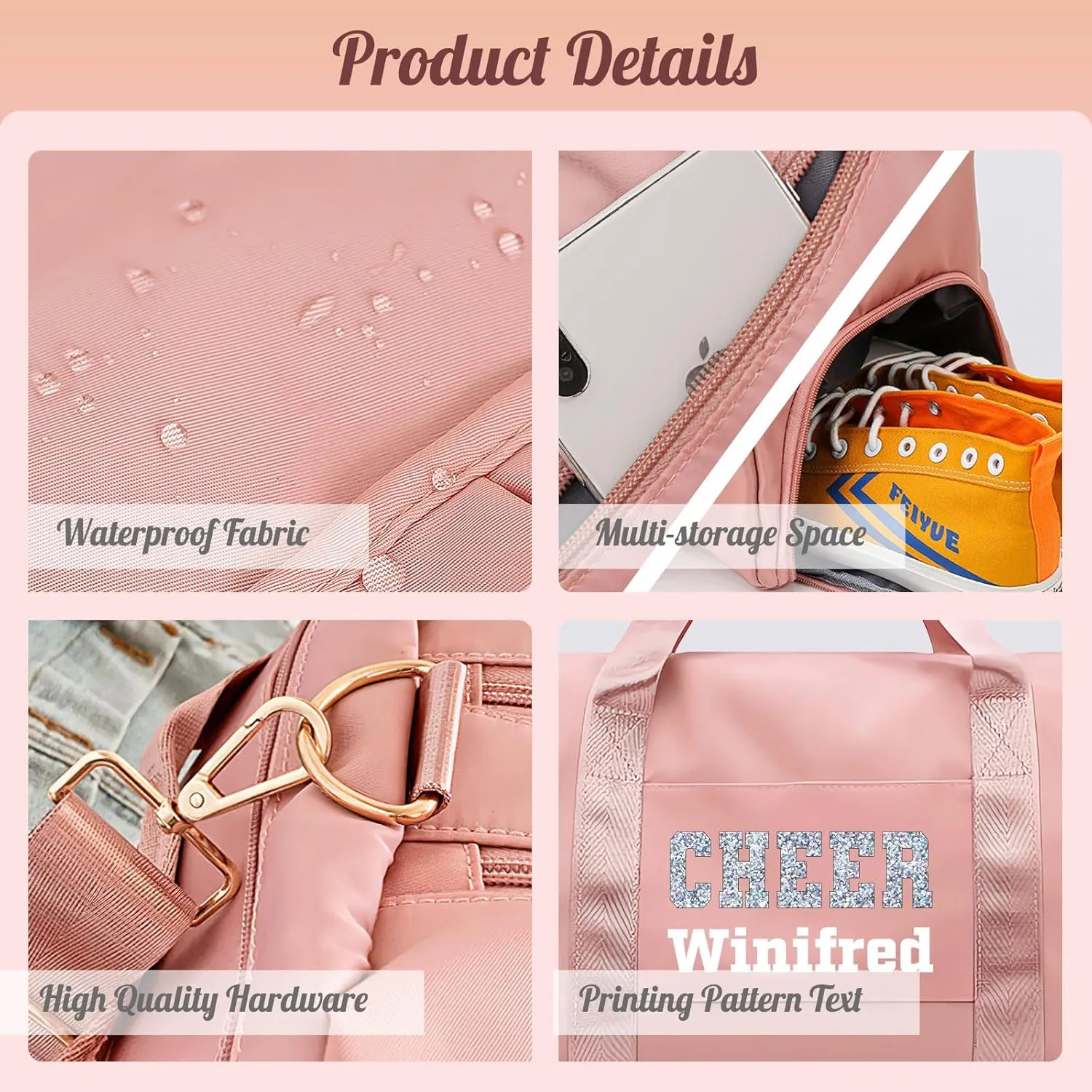 Personalized Duffle Bag Custom Dance Bag with Name Text Travel Bags Customized Printed Photo Picture Gym Bag for Cheerleading Dance Gymnastics Ballet Team, Khaki