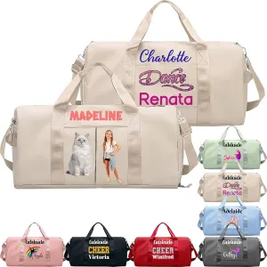 Personalized Duffle Bag Custom Dance Bag with Name Text Travel Bags Customized Printed Photo Picture Gym Bag for Cheerleading Dance Gymnastics Ballet Team, Khaki