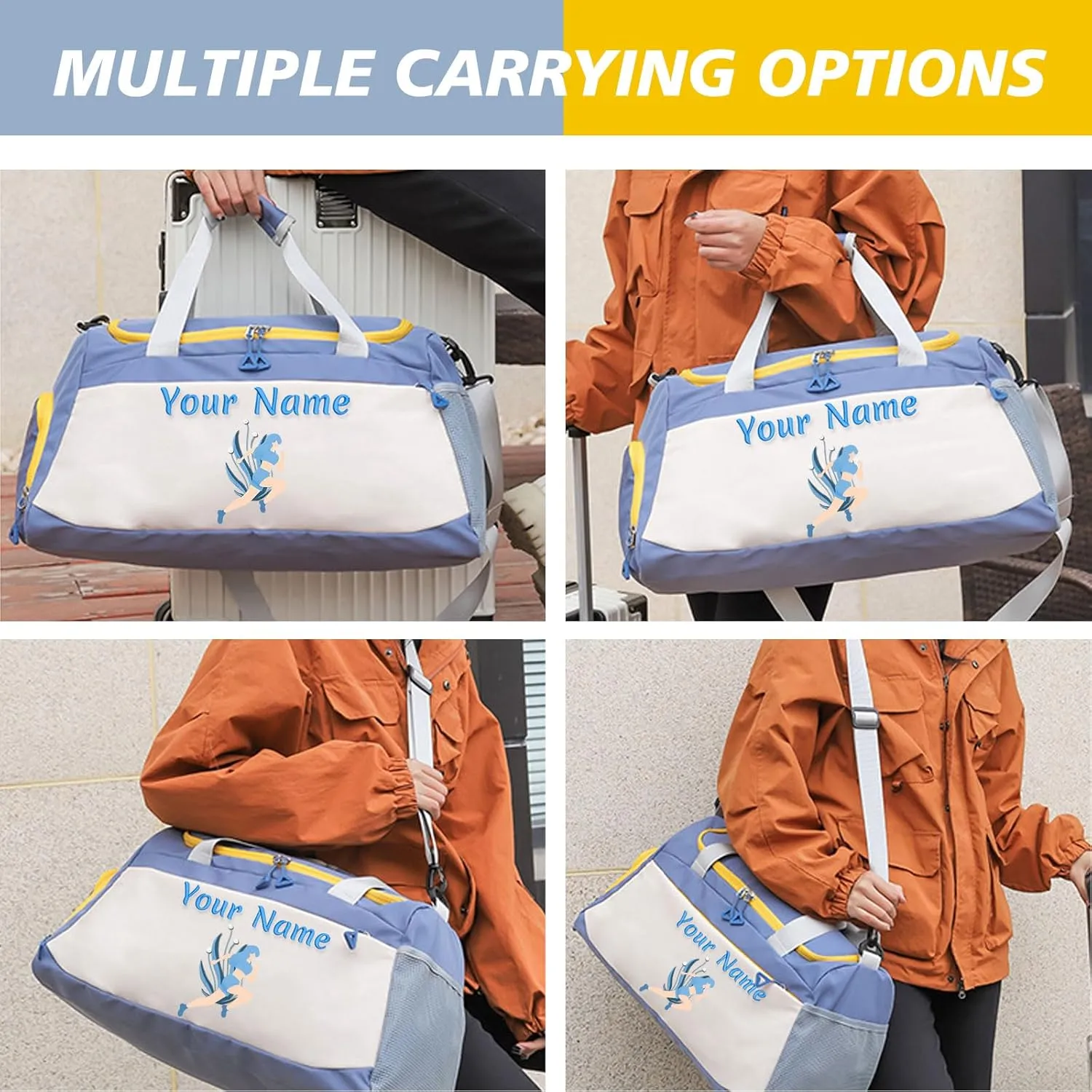 Personalized Duffle Travel Bag Custom Duffel Bag with Wet Dry Pockets, Printed Sports Bag with Photo Name Logo, Customized Weekend Overnight Gym Bag, Dance Ballet Gifts for Women Girls