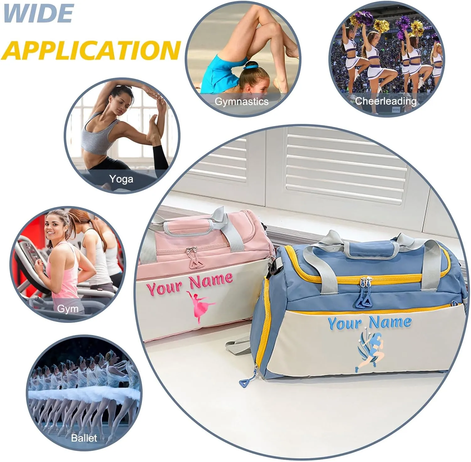 Personalized Duffle Travel Bag Custom Duffel Bag with Wet Dry Pockets, Printed Sports Bag with Photo Name Logo, Customized Weekend Overnight Gym Bag, Dance Ballet Gifts for Women Girls