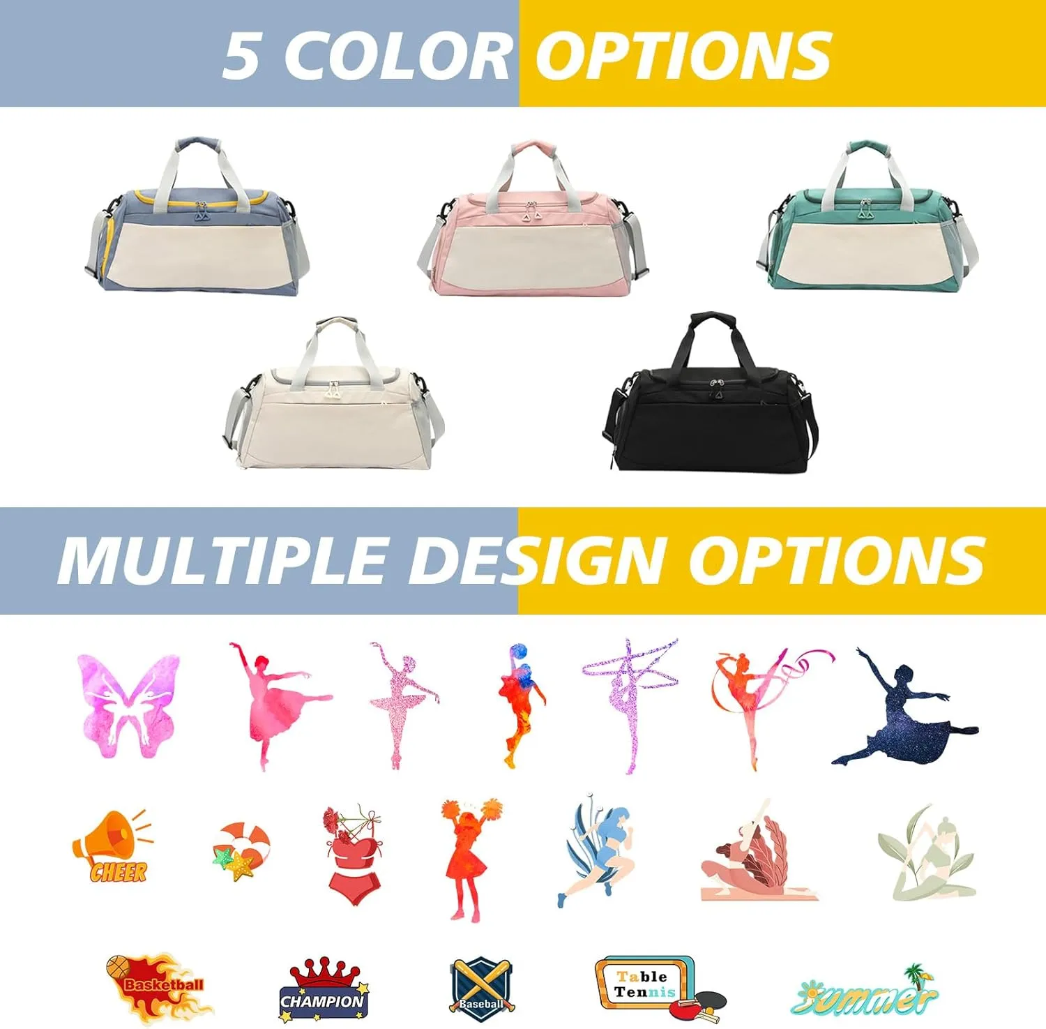 Personalized Duffle Travel Bag Custom Duffel Bag with Wet Dry Pockets, Printed Sports Bag with Photo Name Logo, Customized Weekend Overnight Gym Bag, Dance Ballet Gifts for Women Girls