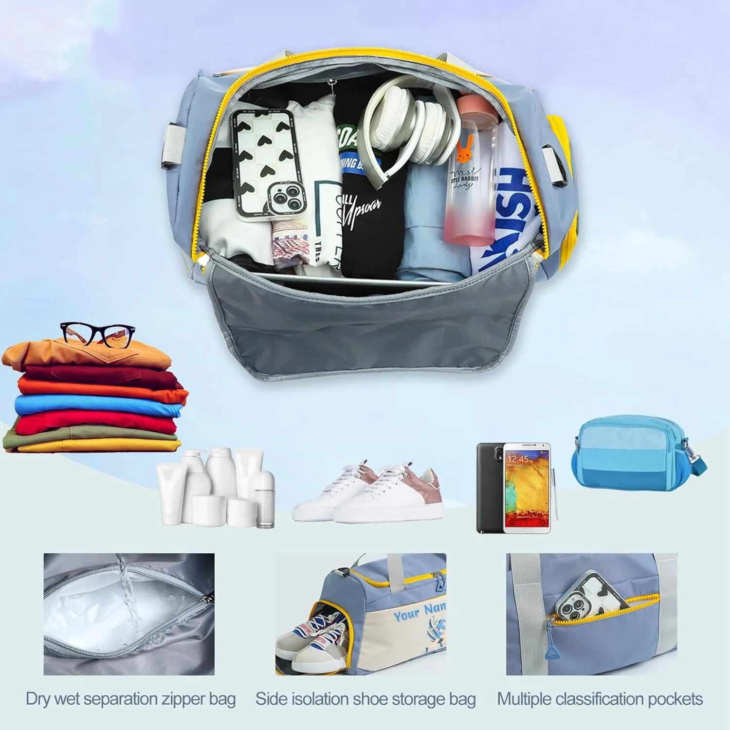 Personalized Duffle Travel Bag Custom Duffel Bag with Wet Dry Pockets, Printed Sports Bag with Photo Name Logo, Customized Weekend Overnight Gym Bag, Dance Ballet Gifts for Women Girls