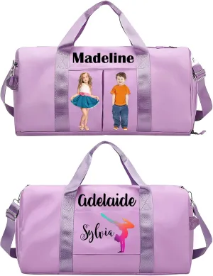 Personalized Gymnastics Duffle Bag for Women Girls,Custom Sport Gym Travel Bags Printed Name Text,Customized Dry Wet Separated Overnight Weekender Waterproof Bag Gift - Purple