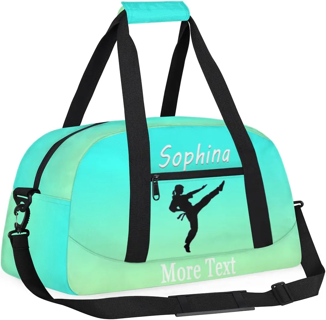 Personalized martial arts Bag with Name Custom Sport Duffle Bag for Kids Girls and Boys Overnight Sleepover Bag Travel Bag Weekender Bag for Gym Gymnastics Gift turquoise martial arts