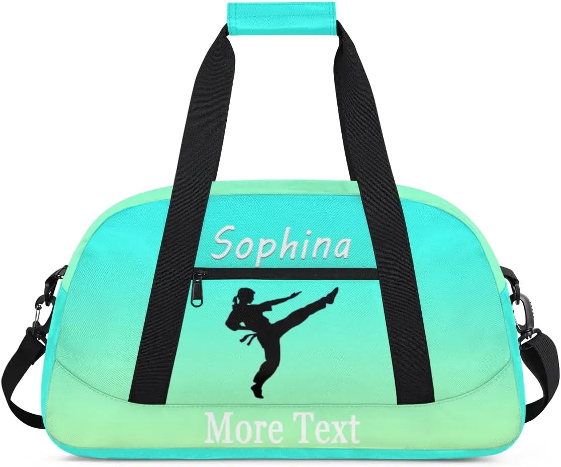Personalized martial arts Bag with Name Custom Sport Duffle Bag for Kids Girls and Boys Overnight Sleepover Bag Travel Bag Weekender Bag for Gym Gymnastics Gift turquoise martial arts