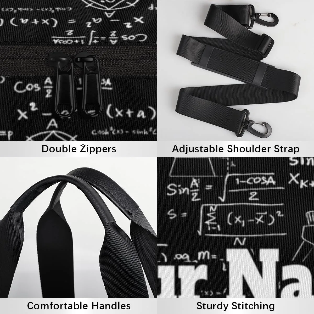 Personalized Name Gym Bag for Women, Customized Math Cylinder Sports Bags for Men, Waterproof Weekender Bag, Duffle Bags for Travel Swim Dance, Math Black
