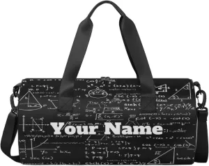 Personalized Name Gym Bag for Women, Customized Math Cylinder Sports Bags for Men, Waterproof Weekender Bag, Duffle Bags for Travel Swim Dance, Math Black